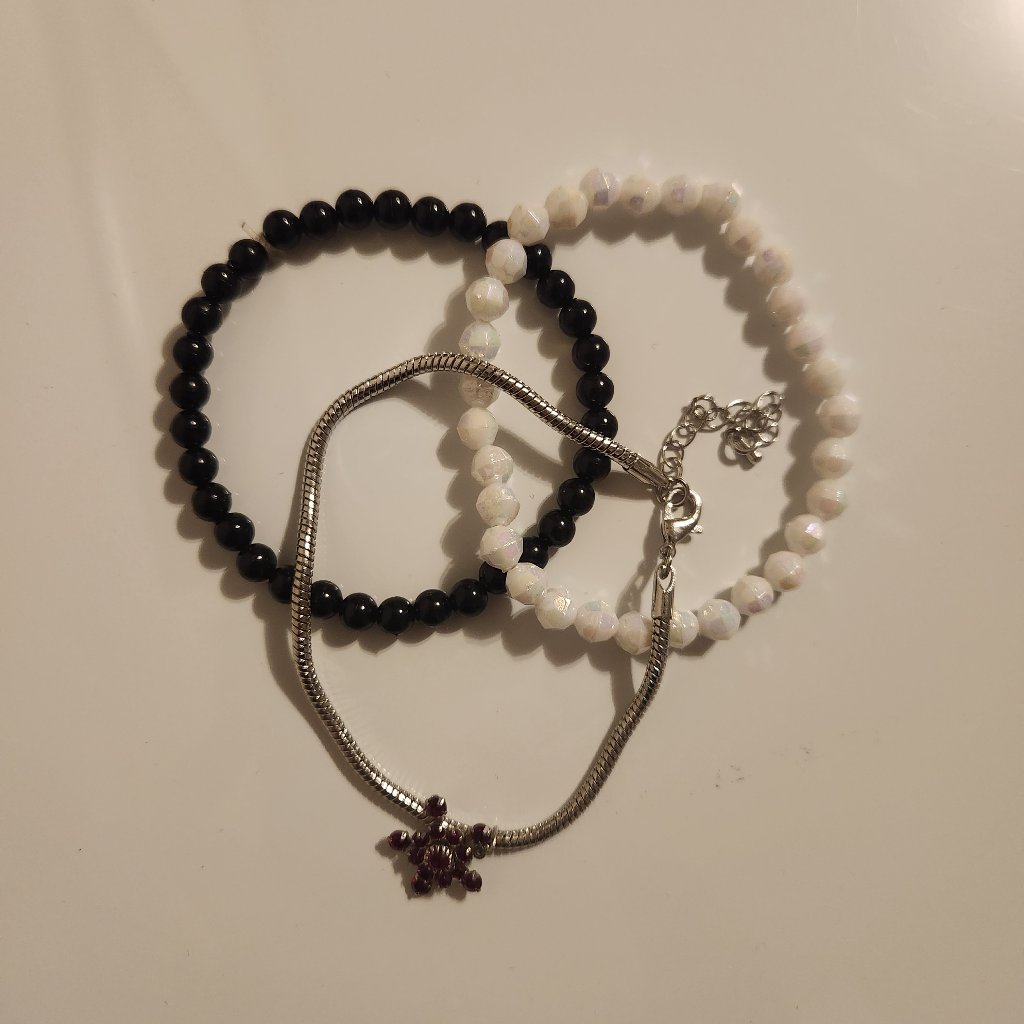 White Black And Silver Bracelet Set